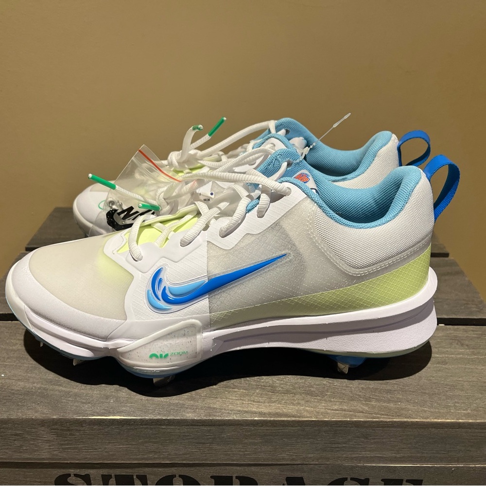 Nike Force Trout 9 Pro baseball cleats 'White Volt Aquarius Blue FQ7941-100 NWOB